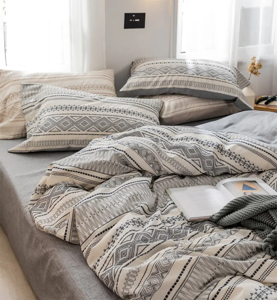 Fashion geometric bedding set full queen king cotton blue purple red brown double home textile bedsheet pillow case quilt cover | Дом и сад