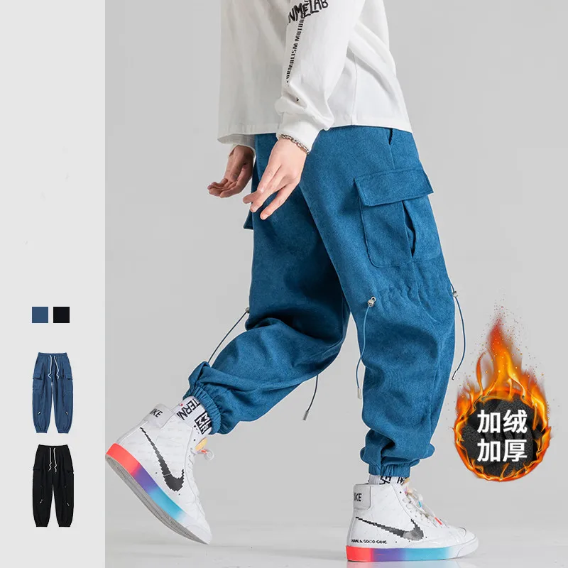 

Зимние мужские утепленные плюшевые повседневные брюки сохраняют тепло с эластичным поясом брюки для мужчин в стиле хип-хоп синий/черный цвет спортивные штаны для бега