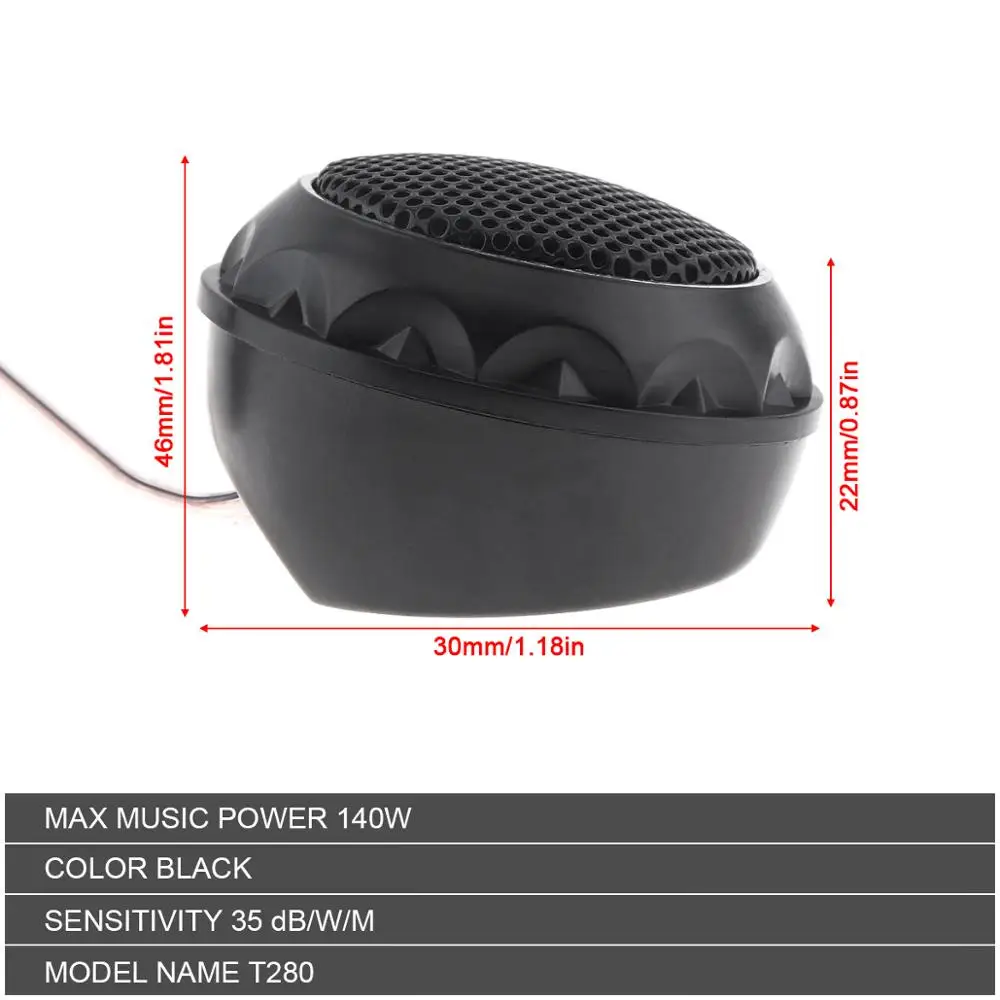 Автомобильный купольный динамик T280 2 шт. 140 Вт громкий стерео тройной для