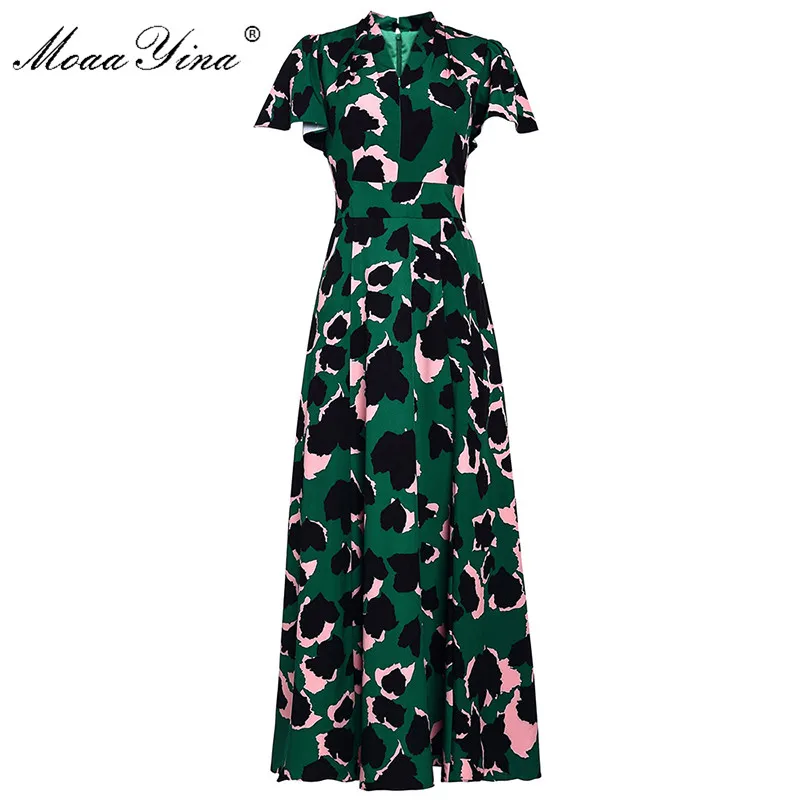 

MoaaYina Fashion Designer dress V-neck Spring Summer Women'S Party Sexy Elegant Boho Beach Print Maxi Long Dresses