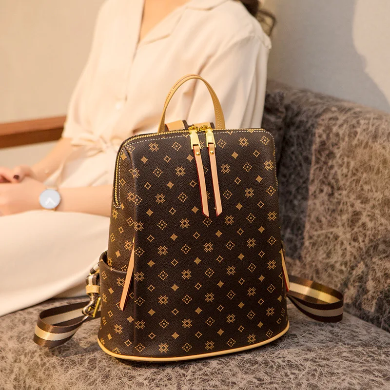 

Larger Capacity Genuine Leather Women Backpack 2021 New Fashion Retro Printing Bags Ladies Famous Handbags Channels Handbags Gg