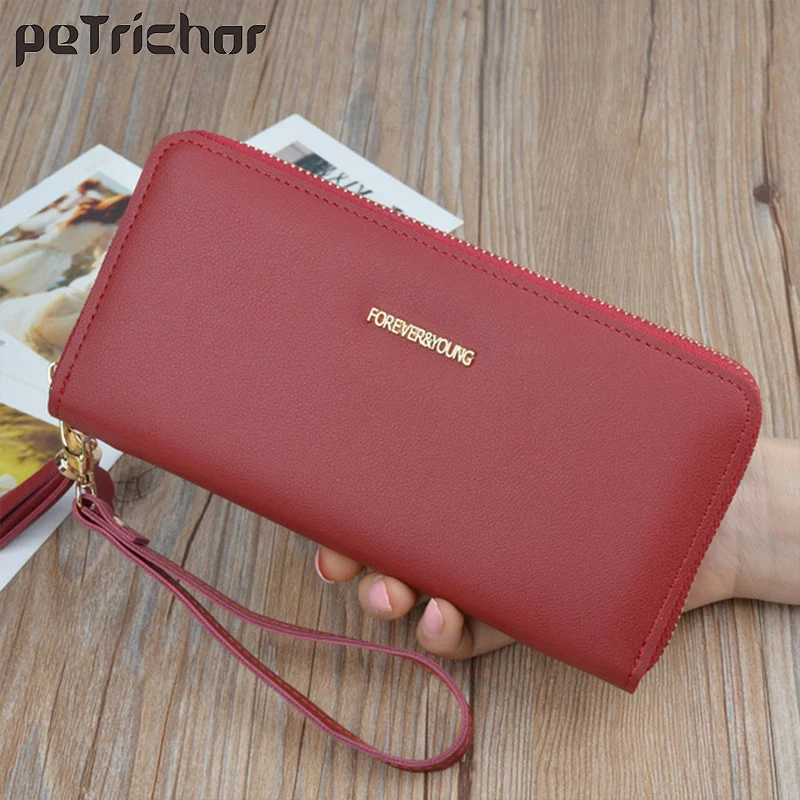 

Petrichor Large Capacity Women Clutch Purse Card Holder Female Wallet Wasitband Bags Money Purses Ladies Long Tassel Red Wallets