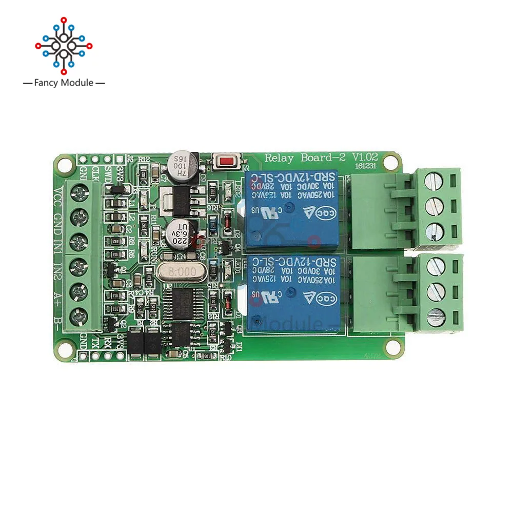Diymore Modbus RTU 2 канала 12 В релейный выходной модуль платы переключатель вход RS485/ttl коммуникационный модуль