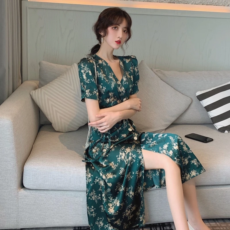 Женское атласное платье с завышенной талией Элегантное Длинное приталенное из