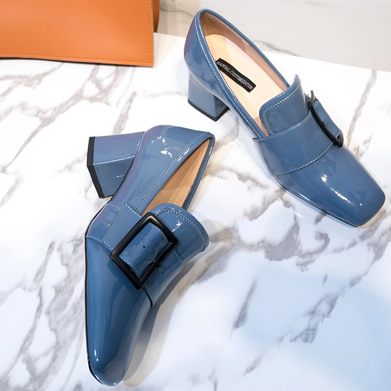 

2021 Spring Newest Genuine Leatehr Women Loafers Buckle Decoration Shoes For Women Party Basic Shoes Woman Heels Spring