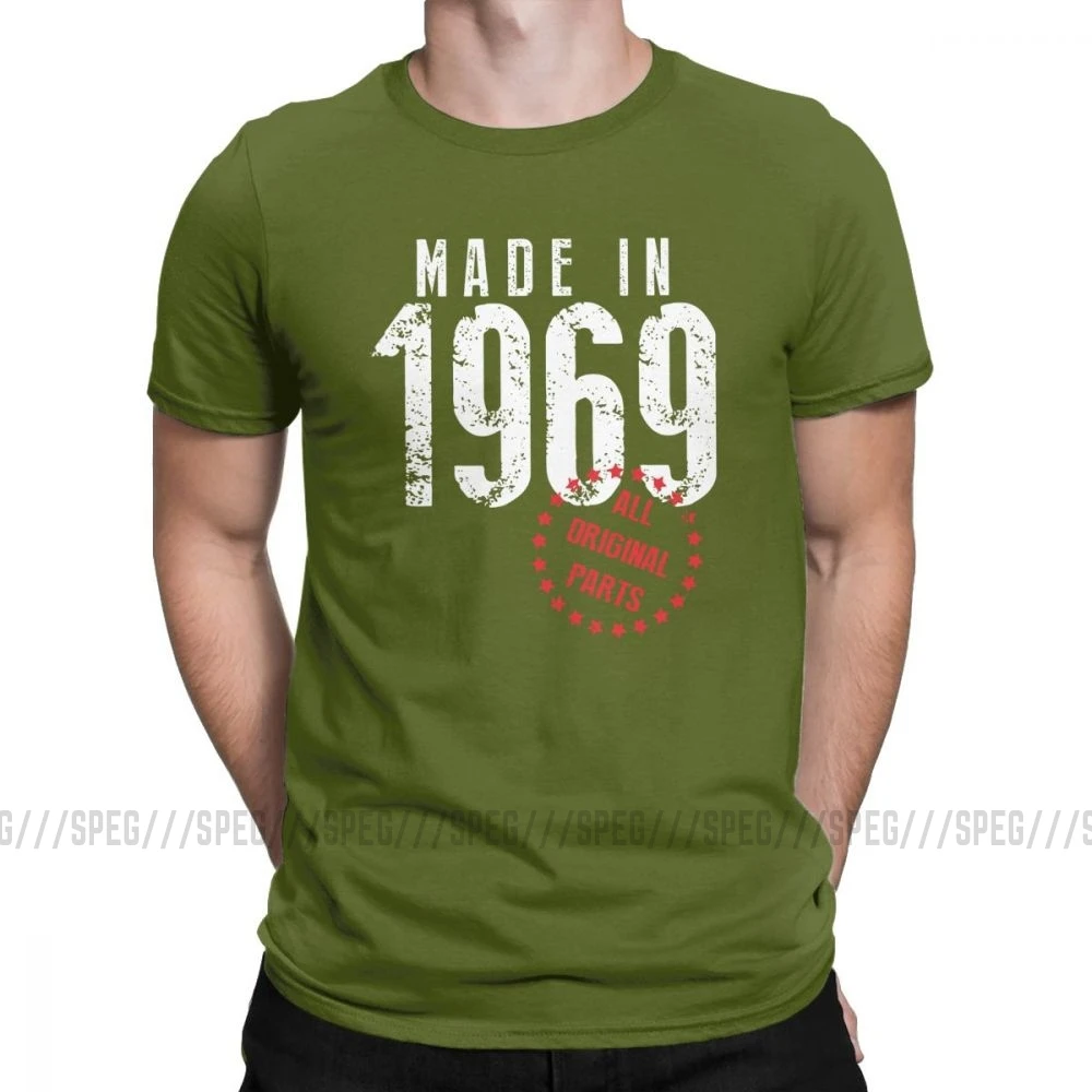 Армейский зеленый Мужская футболка, сделано в 1969, все оригинальные детали, винтажные футболки с короткими рукавами на 50-й день рождения, одежда с круглым вырезом, хлопковые футболки, новое поступление - Цвет: Армейский зеленый