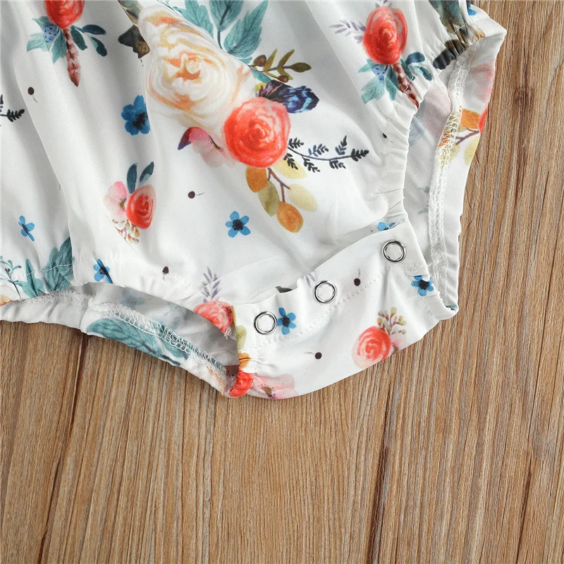 

Infant Newborn Baby Boy Girl Clothing Summer Rose Flower Printed Ruffled Short Sleeves Romper Crotch Button Fashion Bodysuit