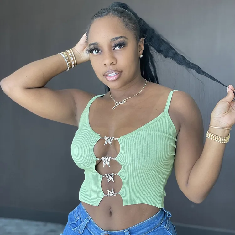 Топ женский летний в рубчик без рукавов на бретелях с бабочками - купить по