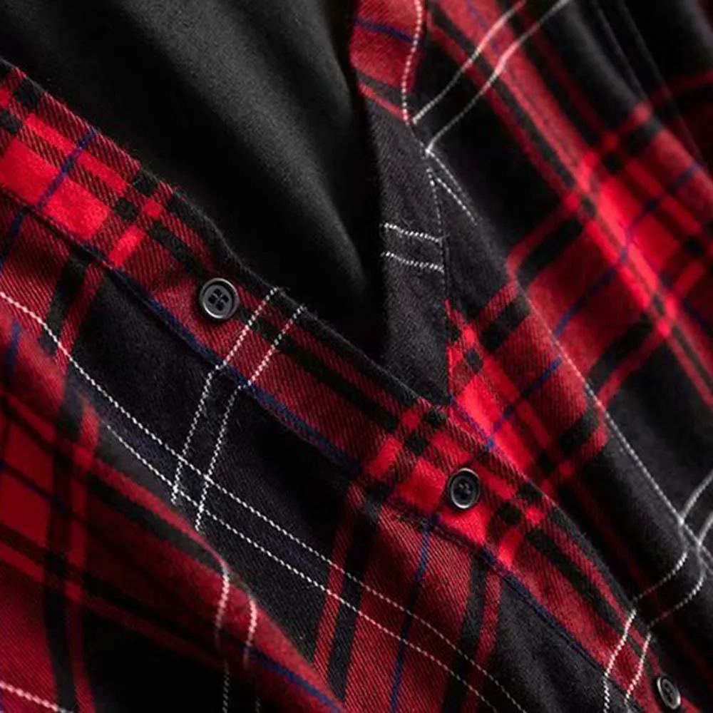 

One Shoulder Plaid Shirt Women Streetwear Fake Two Pieces Gothic Fashion 2020 Spring Preppy Casual Shirts Girl Red Tops