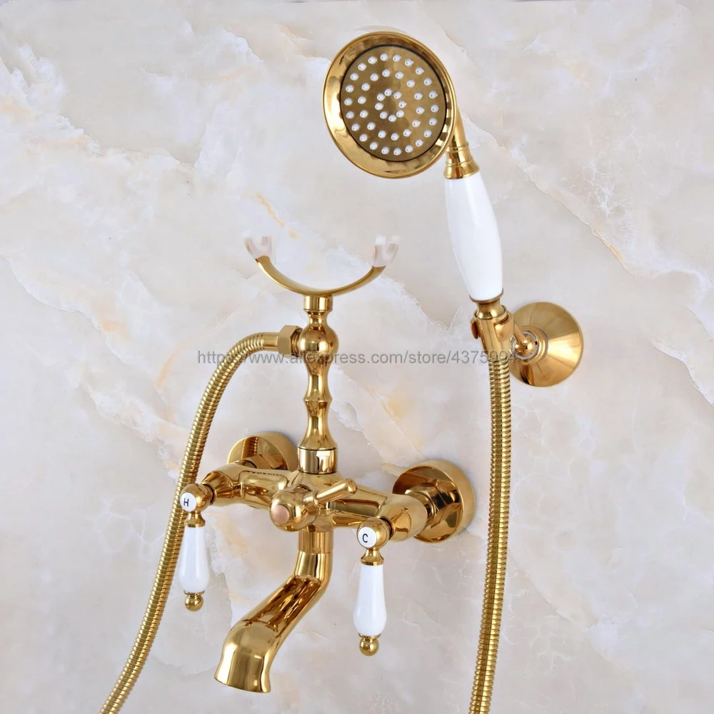 Смесители для ванны латунный настенный кран золотого цвета Дождевого душа