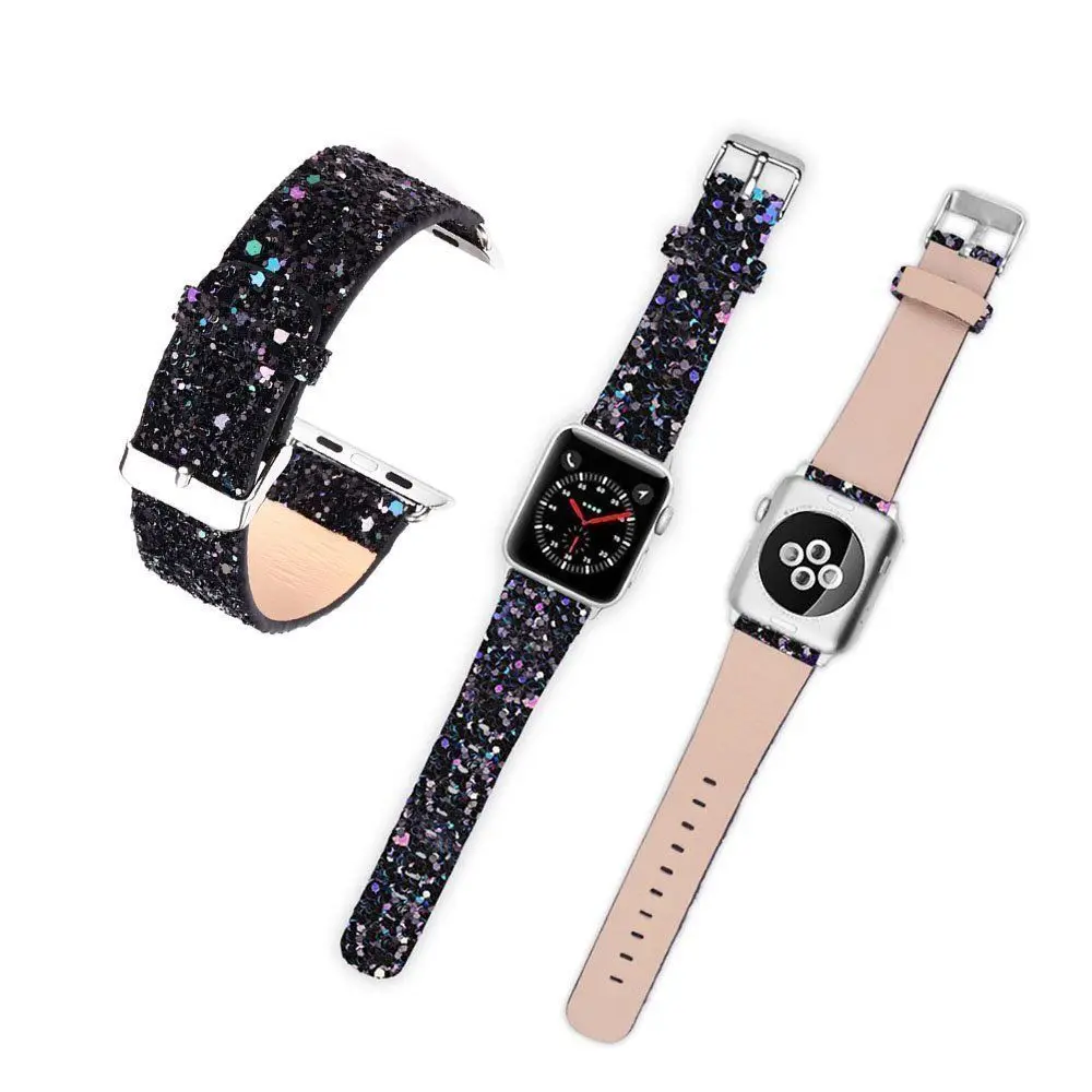 

Leather Glitter Band for Apple Watch 5/4/3/2/1 Fashion Women Bling Wrist Strap iWatch Series 44/42/40/38mm