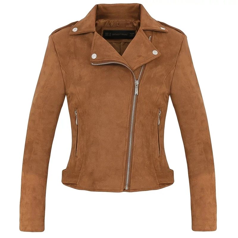 

TMODA271 2021 Women Autumn Winter Suede Faux Leather Jackets Lady Fashion Matte Motorcycle Coat Biker Brown Zipper Outerwear