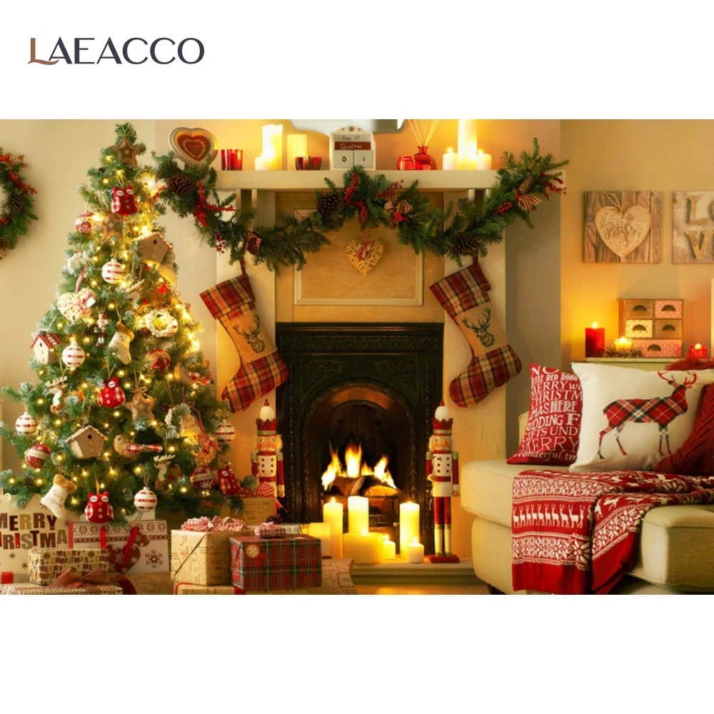 Laeacco Рождественская елка камин серый шик настенные зимние лампы в форме свечи