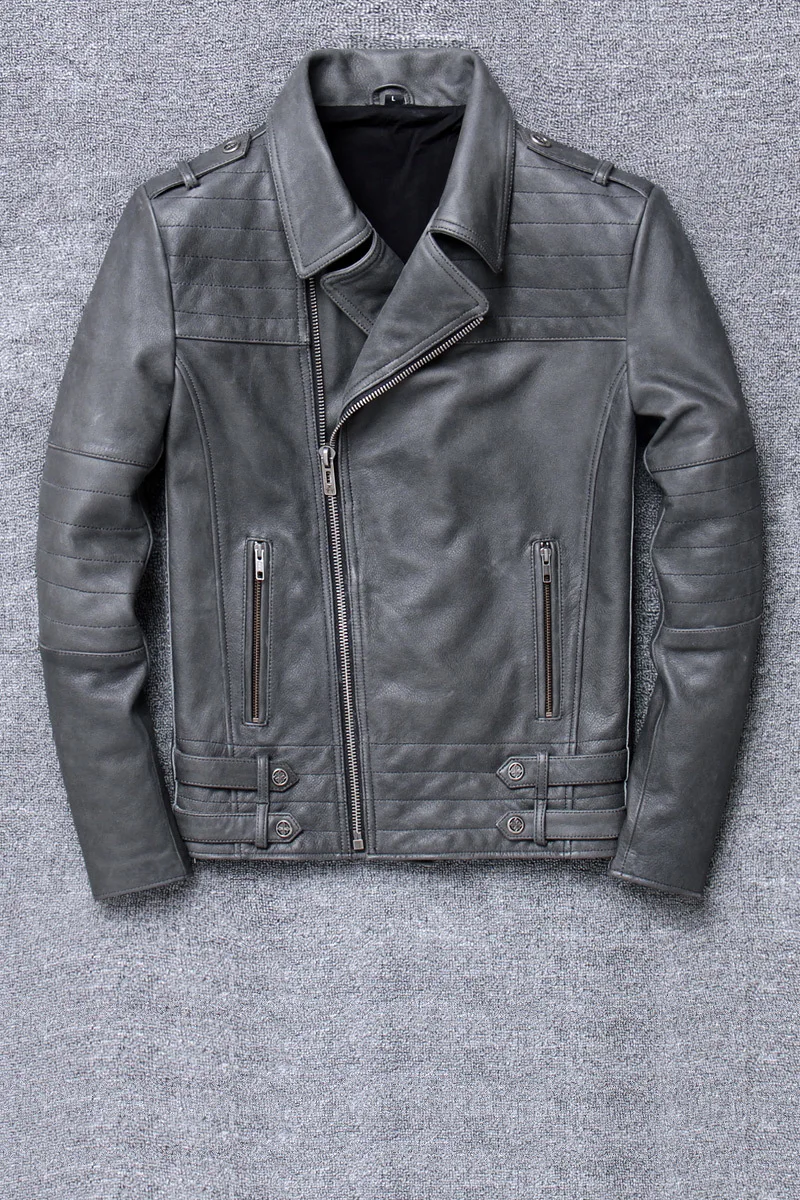 Мужской короткий жакет из воловьей кожи косый 2020 натуральной | Мужская одежда