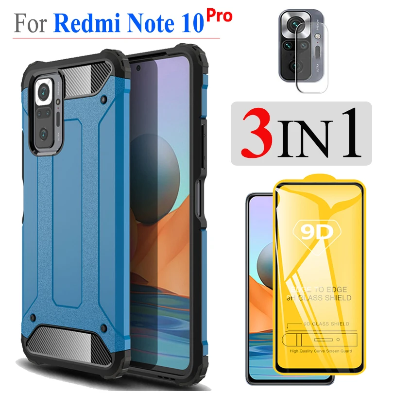 

3in1 Case Redmi Note 10s, Cool Style Shockproof Cover for Xiaomi Redmi Note10 Pro Back Cover Redmi-Note-10-5G 10S Protective Glass Xaiomi Redmi Note 10 Pro 10 S Case + Glass