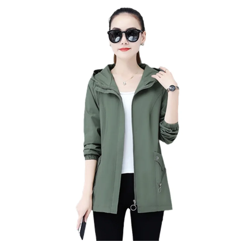 

Ladies hooded jacket 2021 new women spring and autumn plus size loose western style jacket casual fashion windbreaker coat A309