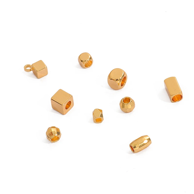 

10Pcs 2 3 4mm18K Gold Plated Copper Round Square Tube Beads Spacers Pendant for Bracelet Necklace Jewelry Making Finding