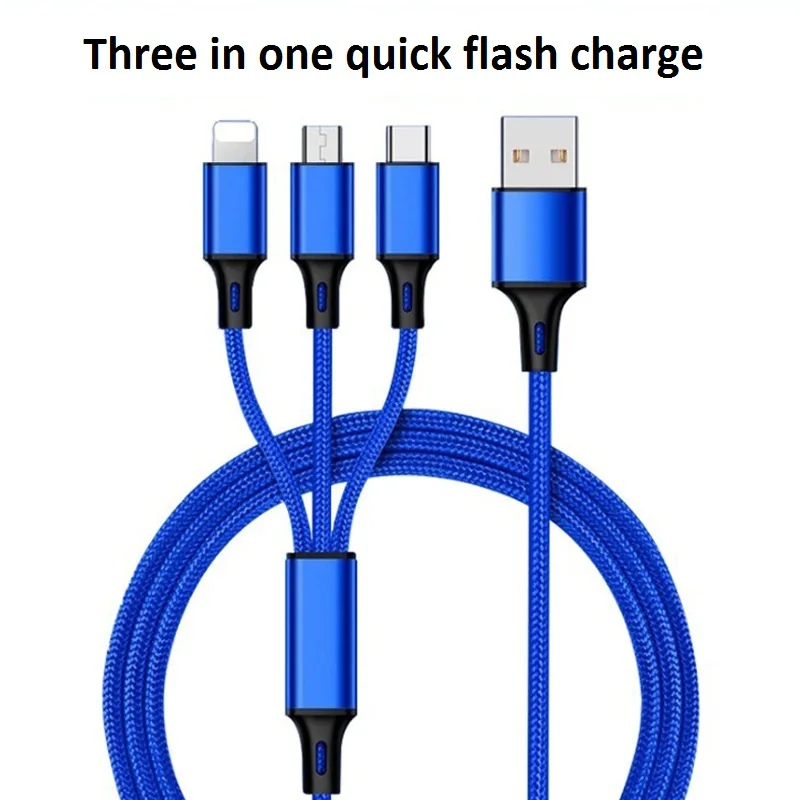 USB кабель для iPhone XS X 8 7 6 зарядное устройство 3 в 1 микро USB кабель для Android USB TypeC кабели для мобильных телефонов для samsung S9 - Color: Blue