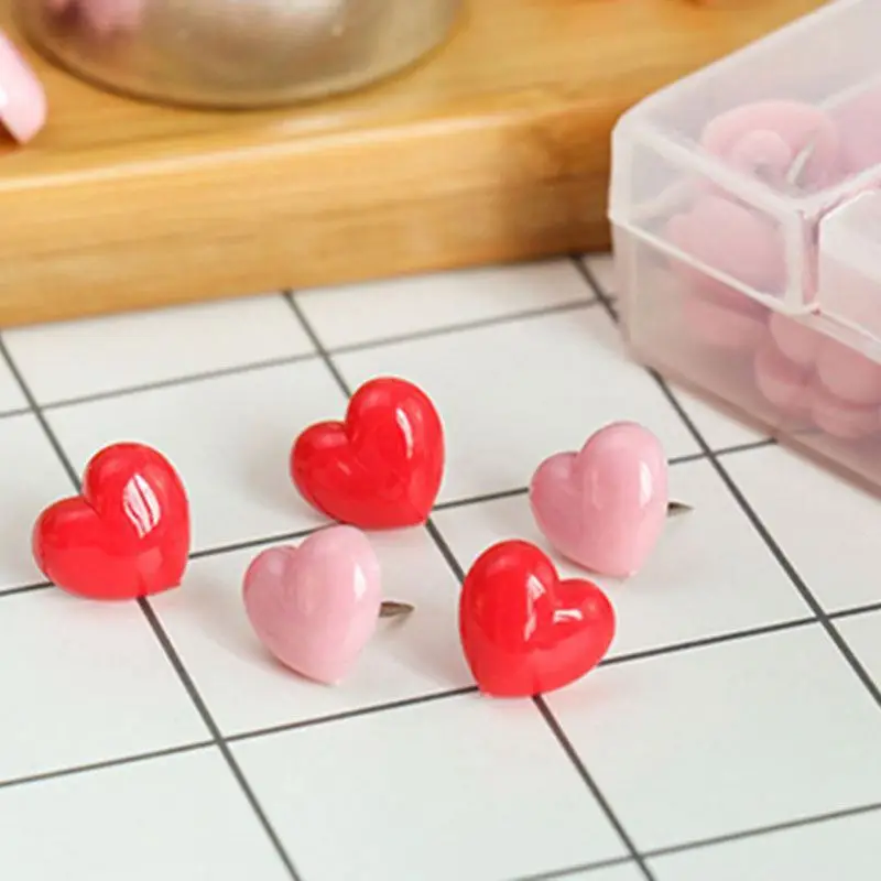 

50 PCS Heart Push Pins, Red Bulletin Boards Thumb Tacks, Pink Cute Wall Tacks Decorative for Cork Board Home and Office