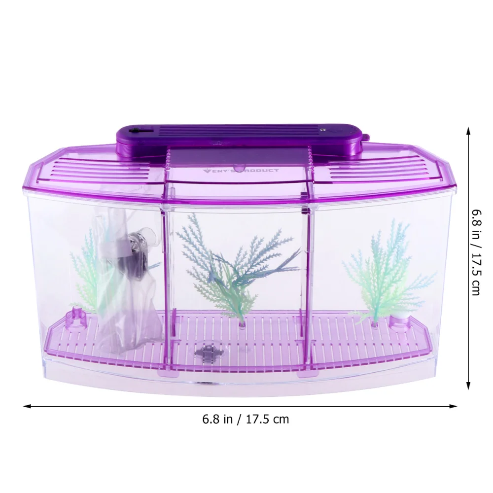 

Mini Fish Tank Self-Cleaning Desktop Mini Ecological Goldfish Tank Square Hatching Seedlings Aquariums for Home Shop (Purple)