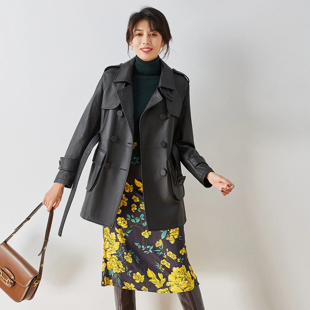 

21 autumn and winter new coat women's Jing classic fashion sheep skin medium long casual thin women's leather 13079