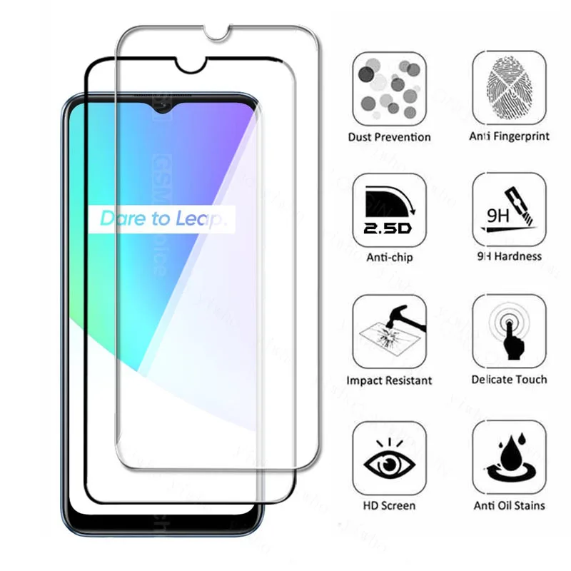 4 в 1 для Realme C25 полное покрытие закаленное стекло на Opo Real me безопасная защита