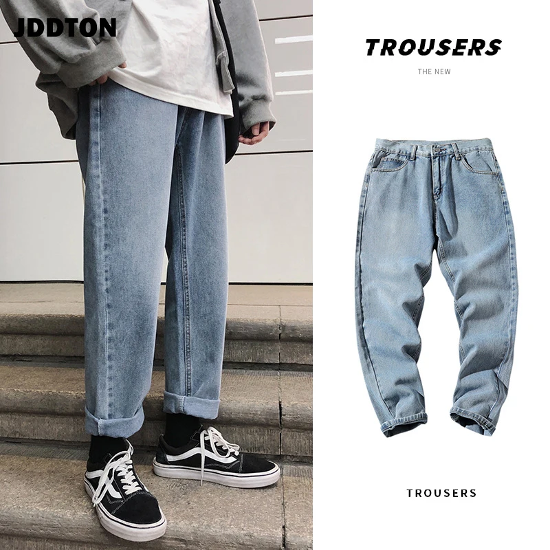 

JDDTON Spring Autumn Mens Denim Pants Korean Style Loose Straight Streetwear Retro Trouser Fashion Brand Male Casual Jeans JE623