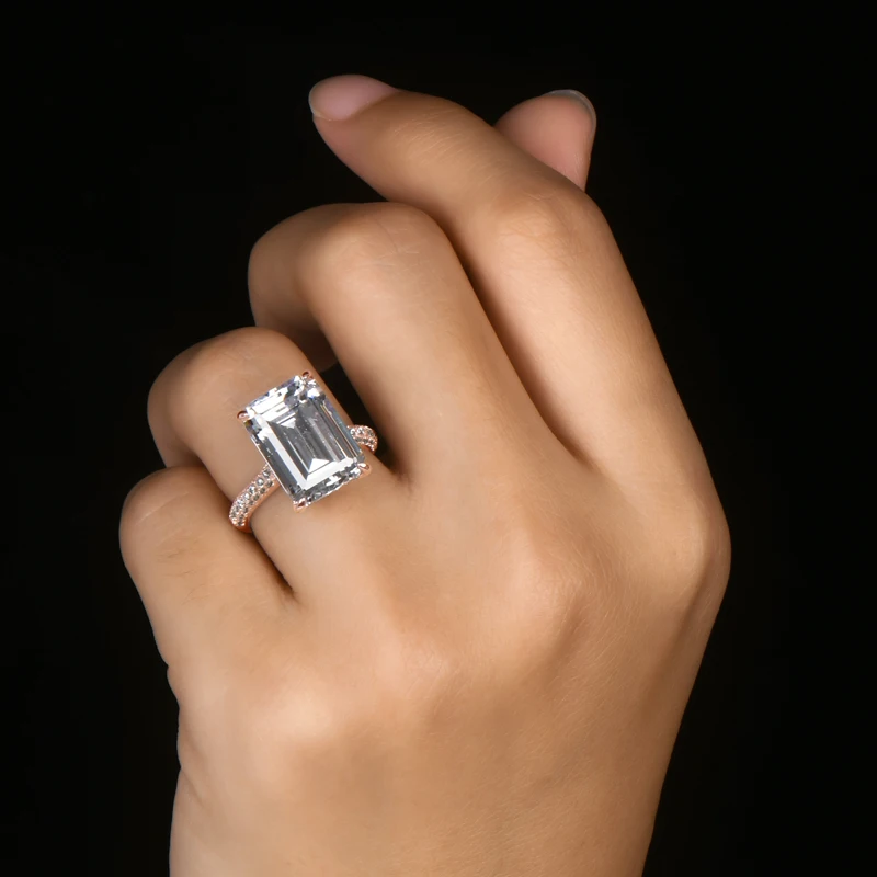 AINOUSHI 925 пробы серебряные кольца для женщин 6ct изумрудная огранка Halo кольца розовое золото цвет серебряные ювелирные изделия bague femme argent 925