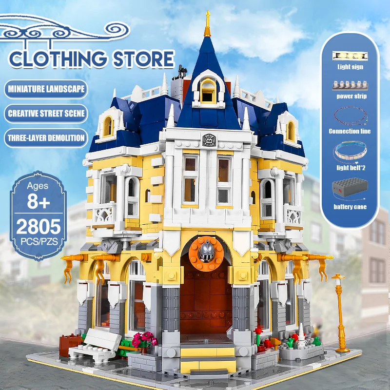 

MOULD KING Streetview Building Blocks The MOC Costume Shop With Led light Assembly Bricks Kids Educational Toys Christmas Gifts