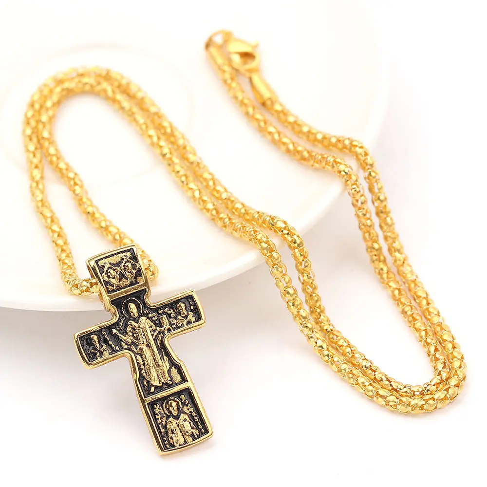 Мужской христианский крест кулон религиозное ожерелье две двойные фигуры