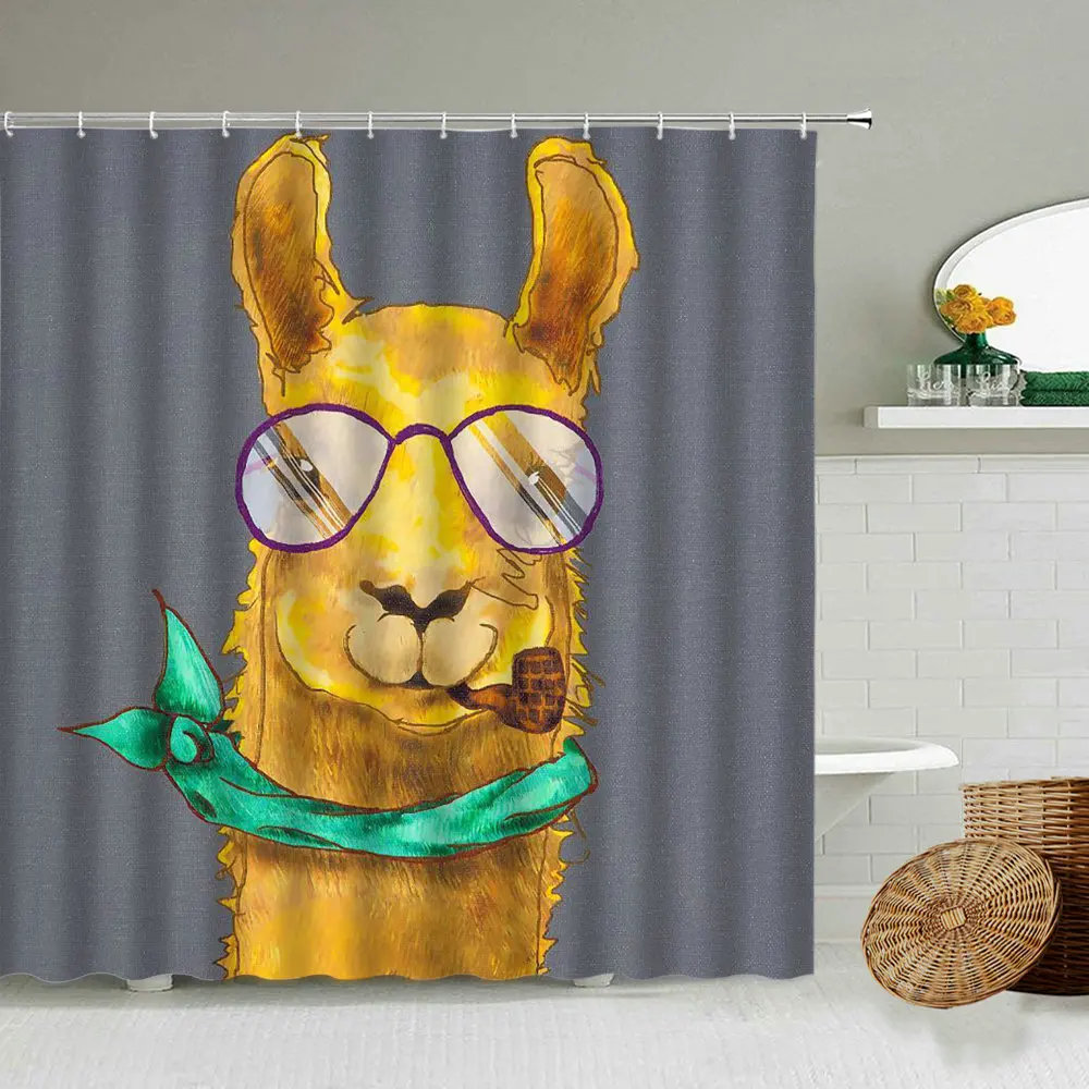 

Fun Animal Bulldog Dog Shower Curtain Colorful Creative Cute Children Bathroom Bathtub Waterproof Polyester Screen With Hook