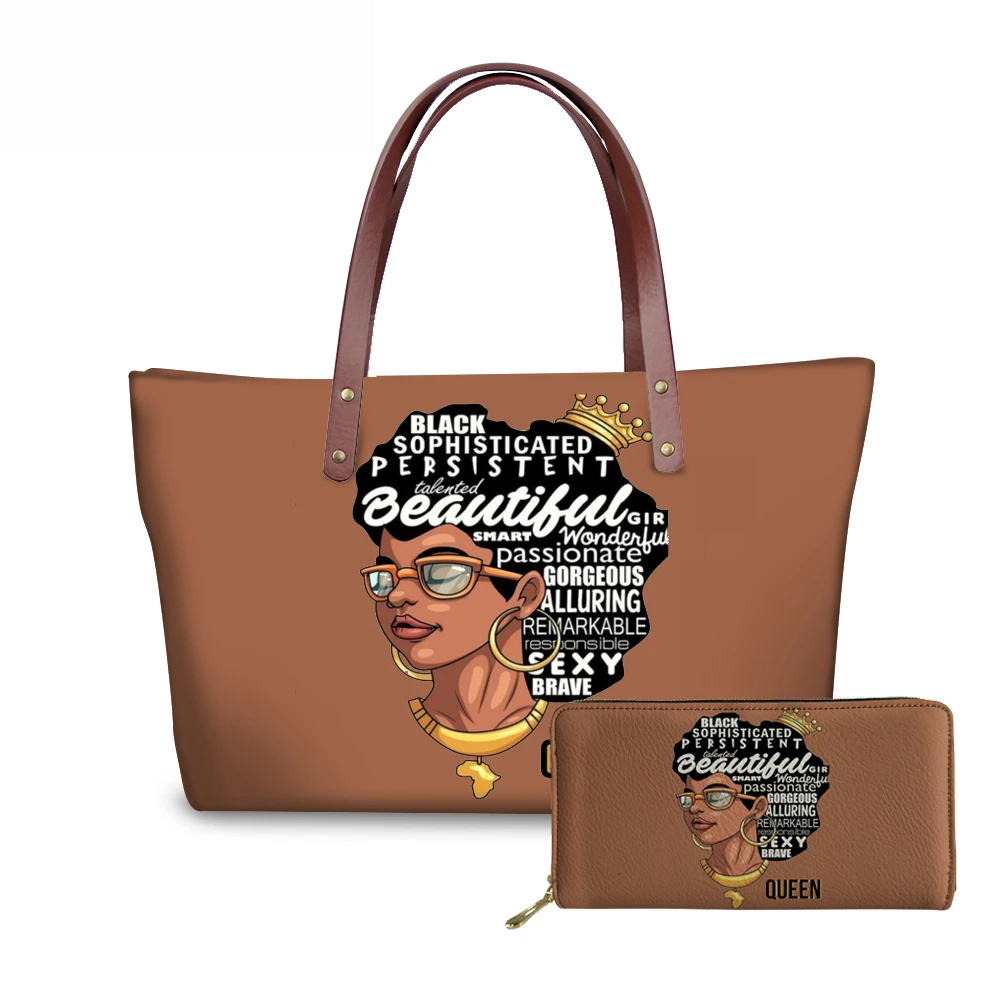 YQ3606-2ALZ21 FORUDESIGNS бренд класса люкс дизайн Сумки женский, черный арт в африканском стиле, для девочек, 2 предмета в наборе, шт./компл. ручная сумка& кошелек женские сумки с верхней ручкой - Цвет: YQ3606-2ALZ21