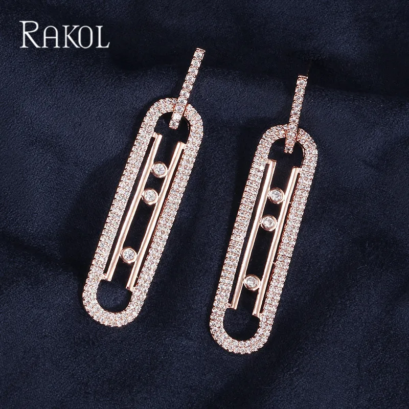 RAKOL Simple Fashion Ellipse Shape Earrings For Women Mini Round Cubic Zircon Delicate Long Jewelry | Украшения и аксессуары