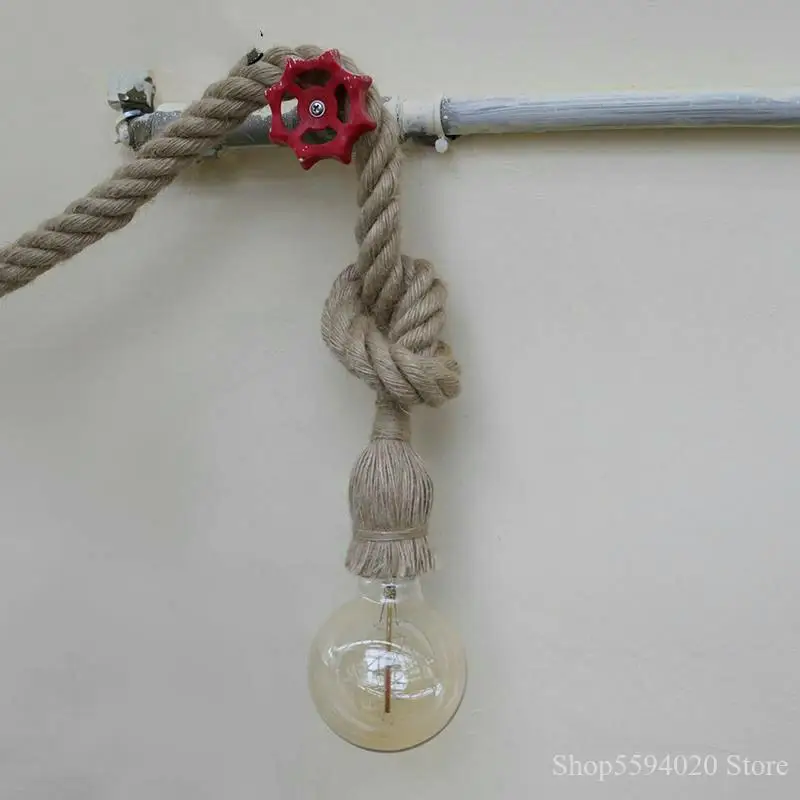 Винтажные подвесные светильники из пеньковой веревки потолочные в стиле ретро