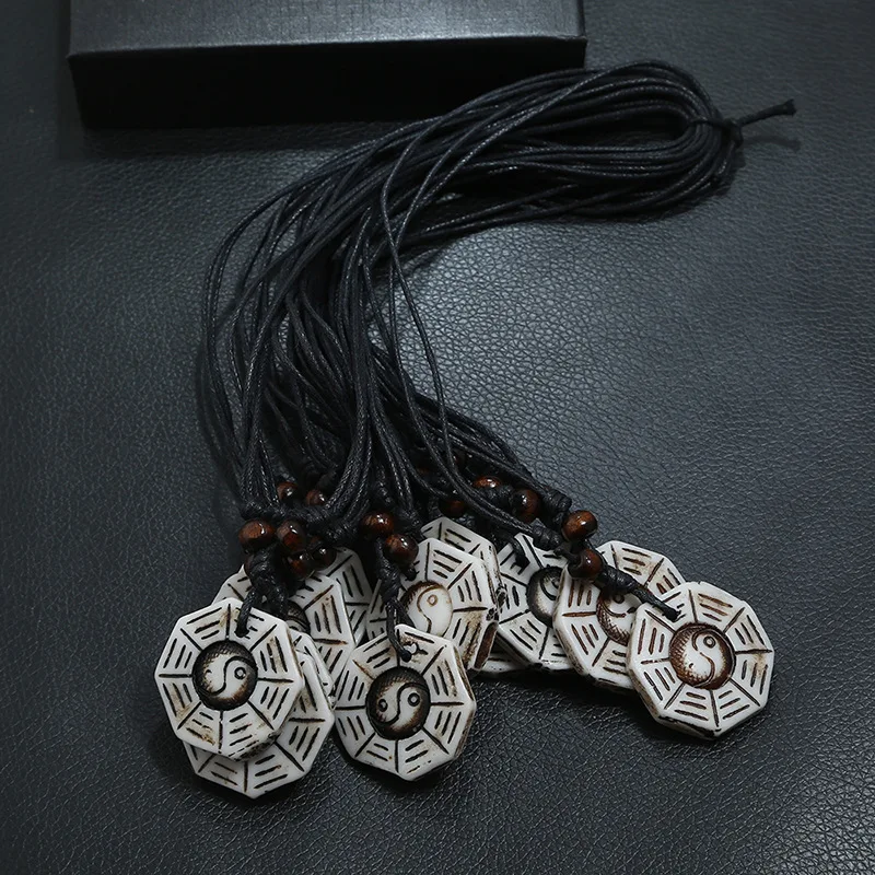 Пара Ожерелья Китайский Тай Чи сплетен отогнать невезение Шарм Кожаный