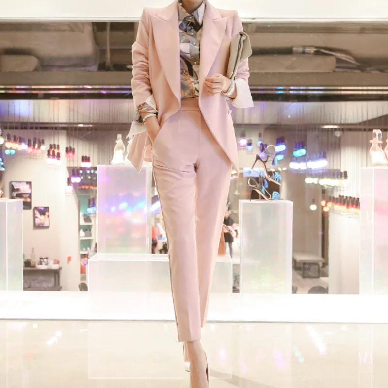 Комплект из двух предметов Осенний деловой розовый костюм куртки для женщин
