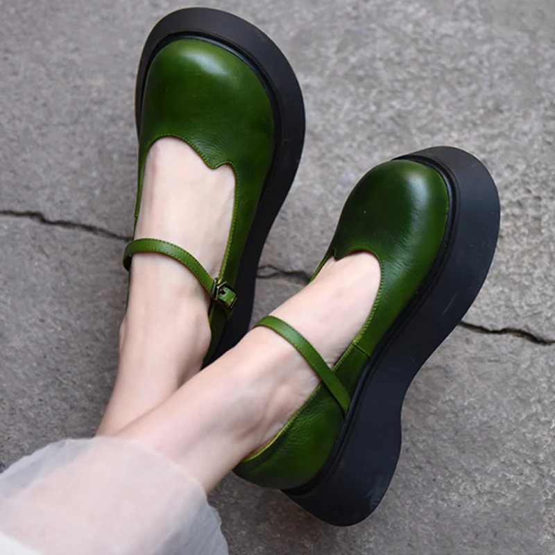 Женские туфли на платформе Artmu из натуральной кожи с пряжкой толстом каблуке 5 см