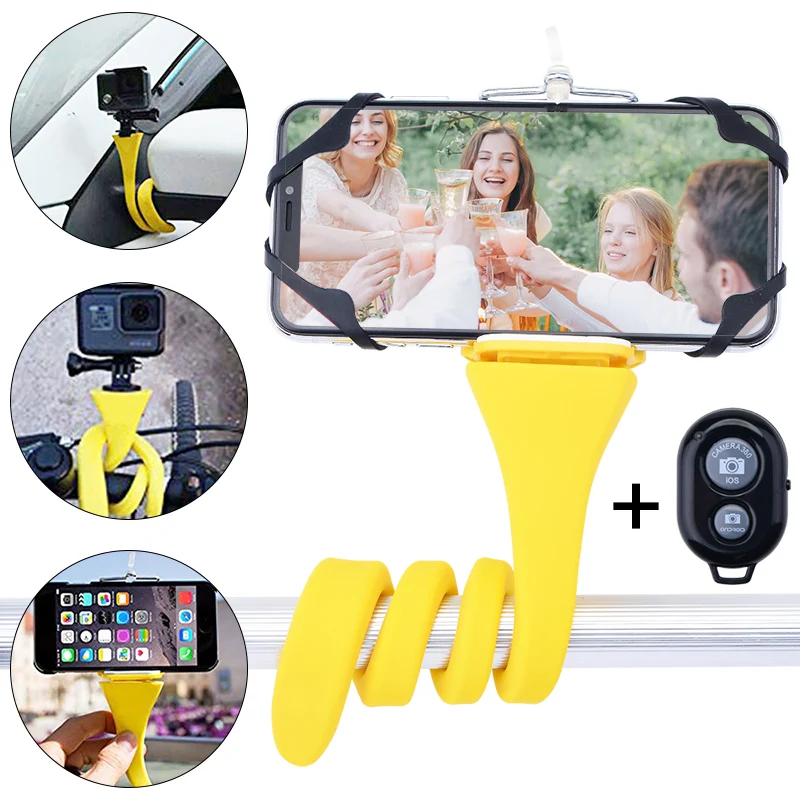 Variety Flexible Selfie Stick Bluetooth Tripod For Phone Camera Monopod Mobile Tripode For Gopro Holder Stand Smartphone Yellow