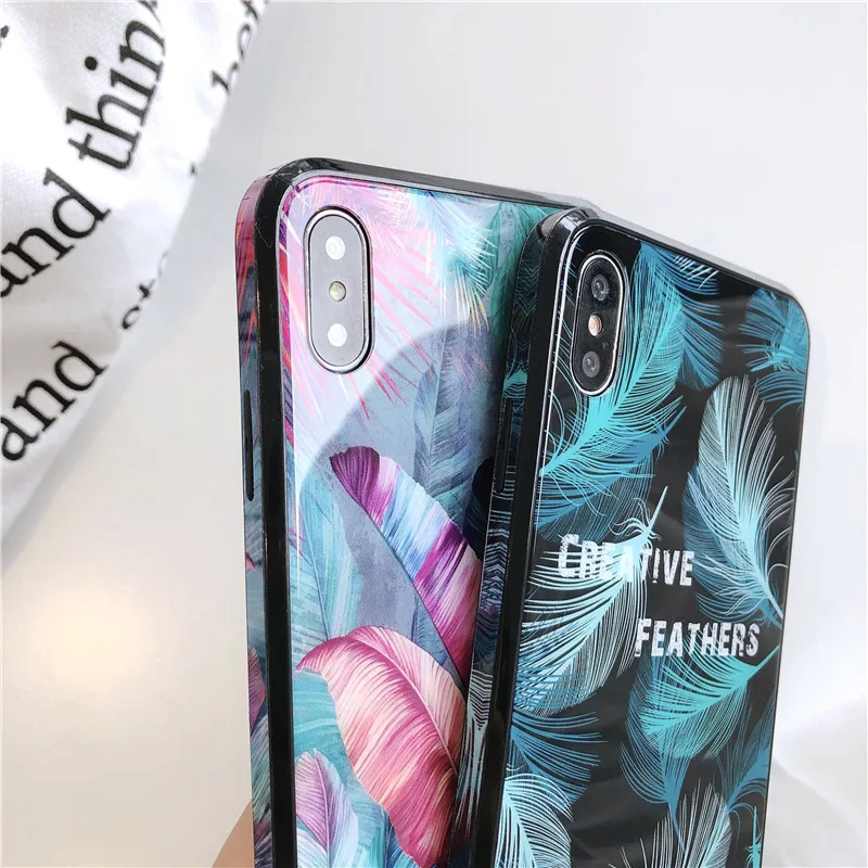 Full Cover Glass Case For iPhone XS Max XR X Colorful Painted Edge Phone Cases 7 6 6S 8 Plus Solid Back |