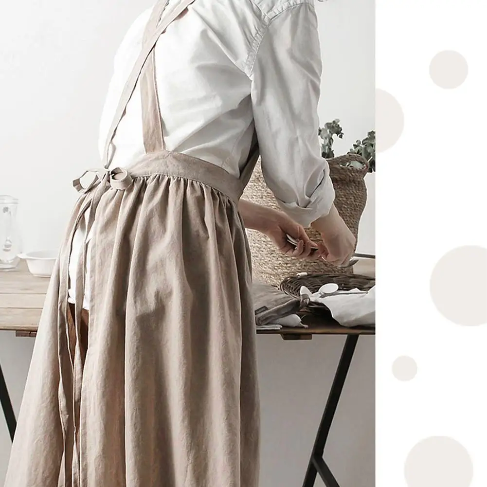 

Literary Cotton And Linen Apron Soft Comfortable And Clean Room Chef Dining Aprons Barbecue Home Dress Bib Easy Cooking To X9F0