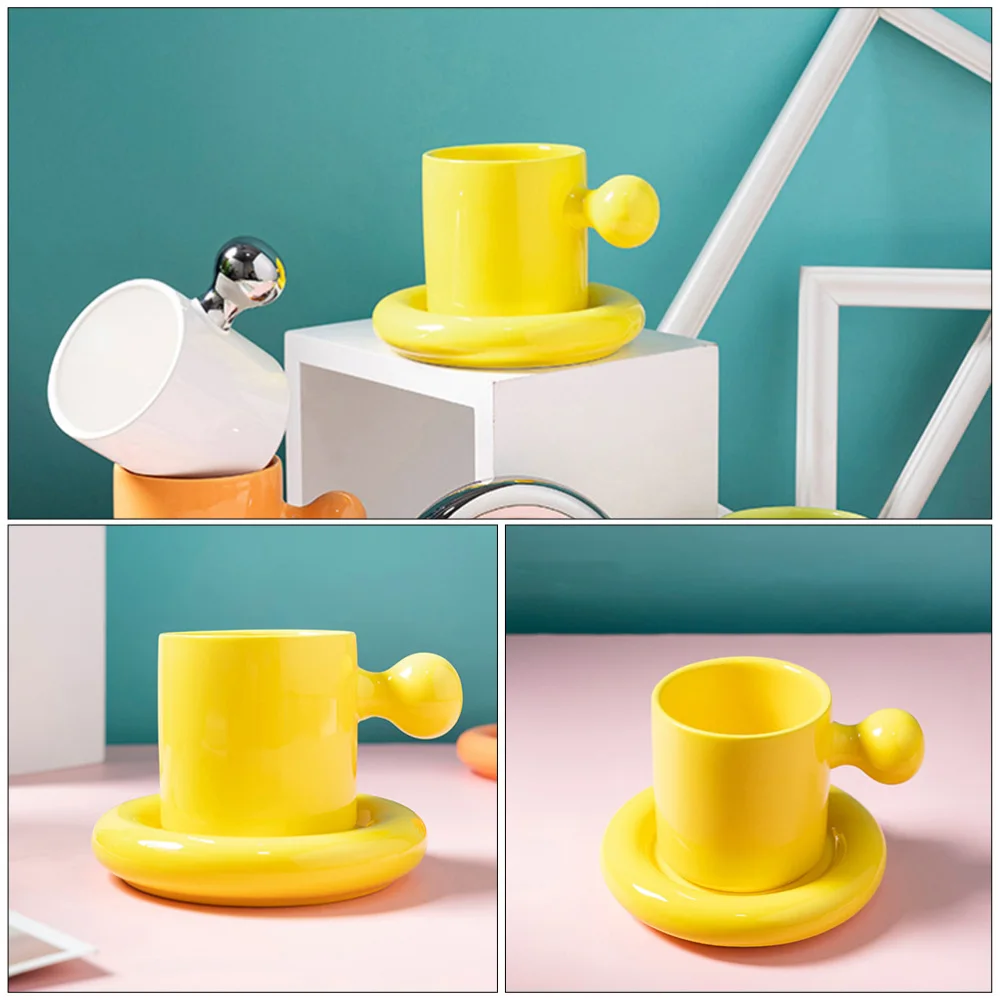 

1 Set Creative Exquisite Ceramic Drinking Cup everage Mug with Saucer (Yellow)