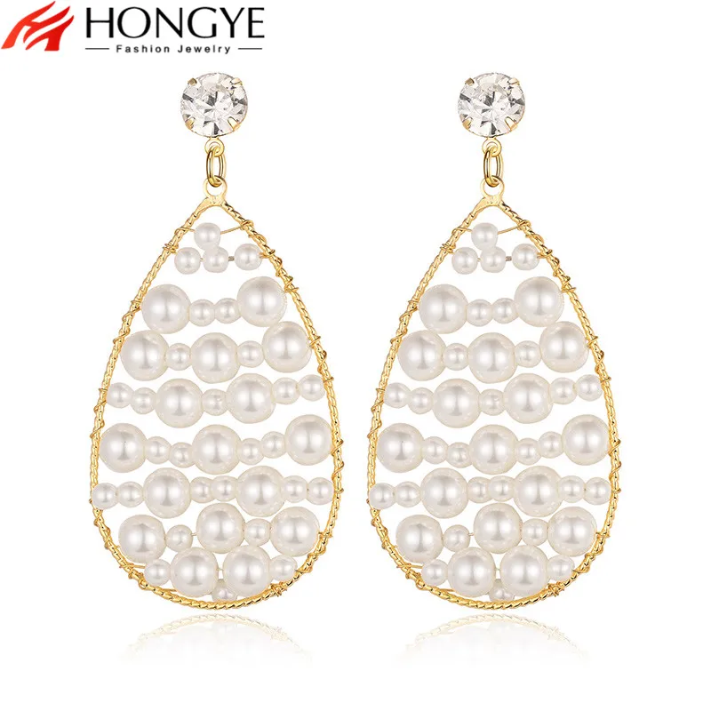 

HONGYE Hyperbole Zircon Big Water Drop Simulated Pearl Handmade Drop Earring For Woman Girl Party Weeding Accessories New
