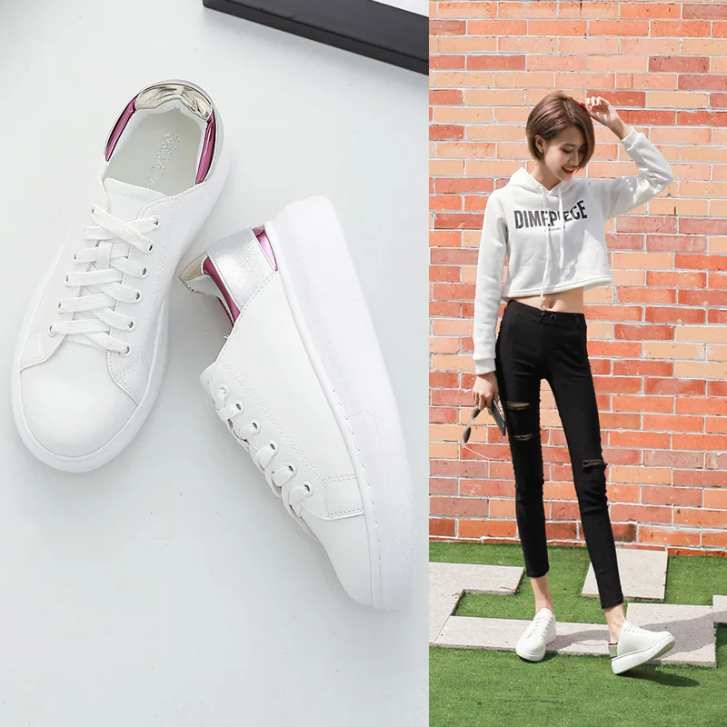 COWCOM [One generation] Белая обувь из микрофибры с резиновой подошвой на толстой подошве и