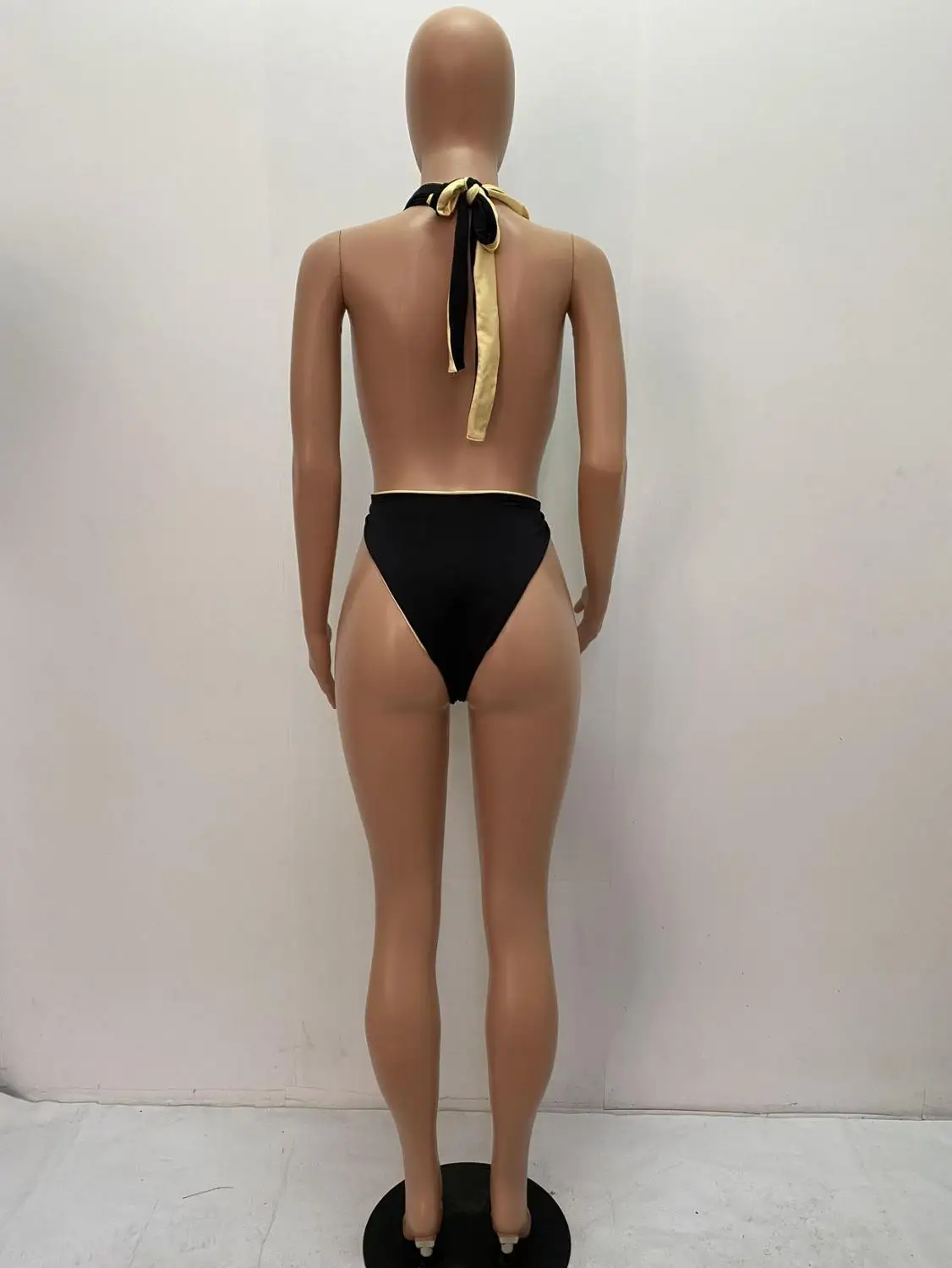 

Hot Summer Beach Wear Sexy Women Black Bodysuit Fashion Femme Deep V Neck Sleeveless Blackless Open Piece Swimsuit Bathing Suit