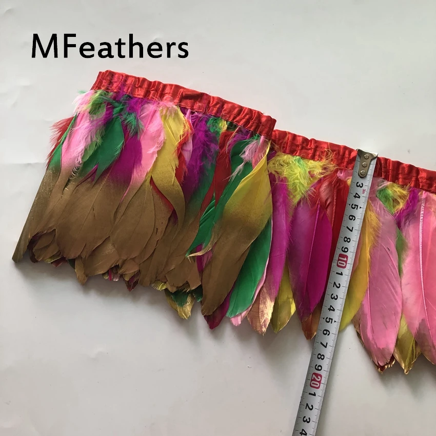 Лента из натуральных перьев мятно-зеленая окрашенная Высококачественная