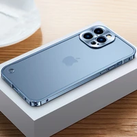 metal frame plating frosted transparent clear case for iphone 13 12 pro max cover shockproof for iphone 13 pro lens protection