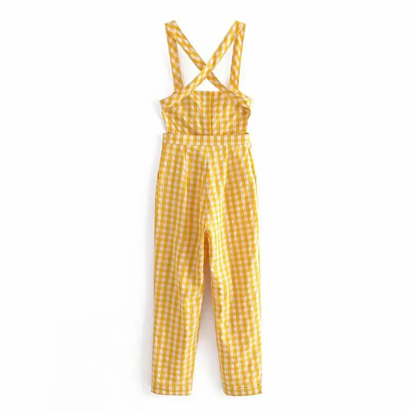 

2021 Summer ZA New Camisole Jumpsuit Women Plaid Ankle-Length Pants Casual Streetwear Ladies' Soft Clothing