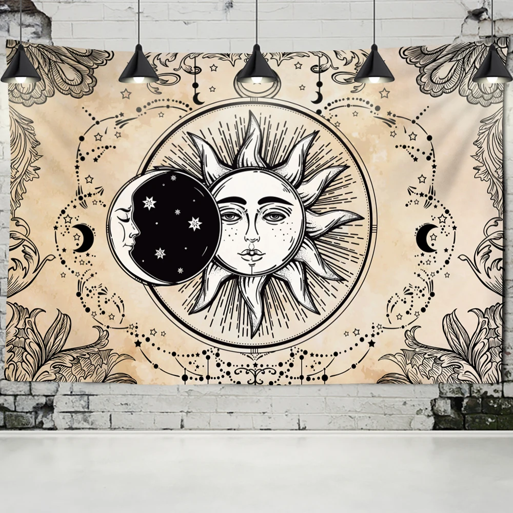 

White Black Sun Moon Mandala Tapestry Wall Hanging Celestial Wall Tapestry Hippie Wall Carpets Dorm Decor Psychedelic Tapestry