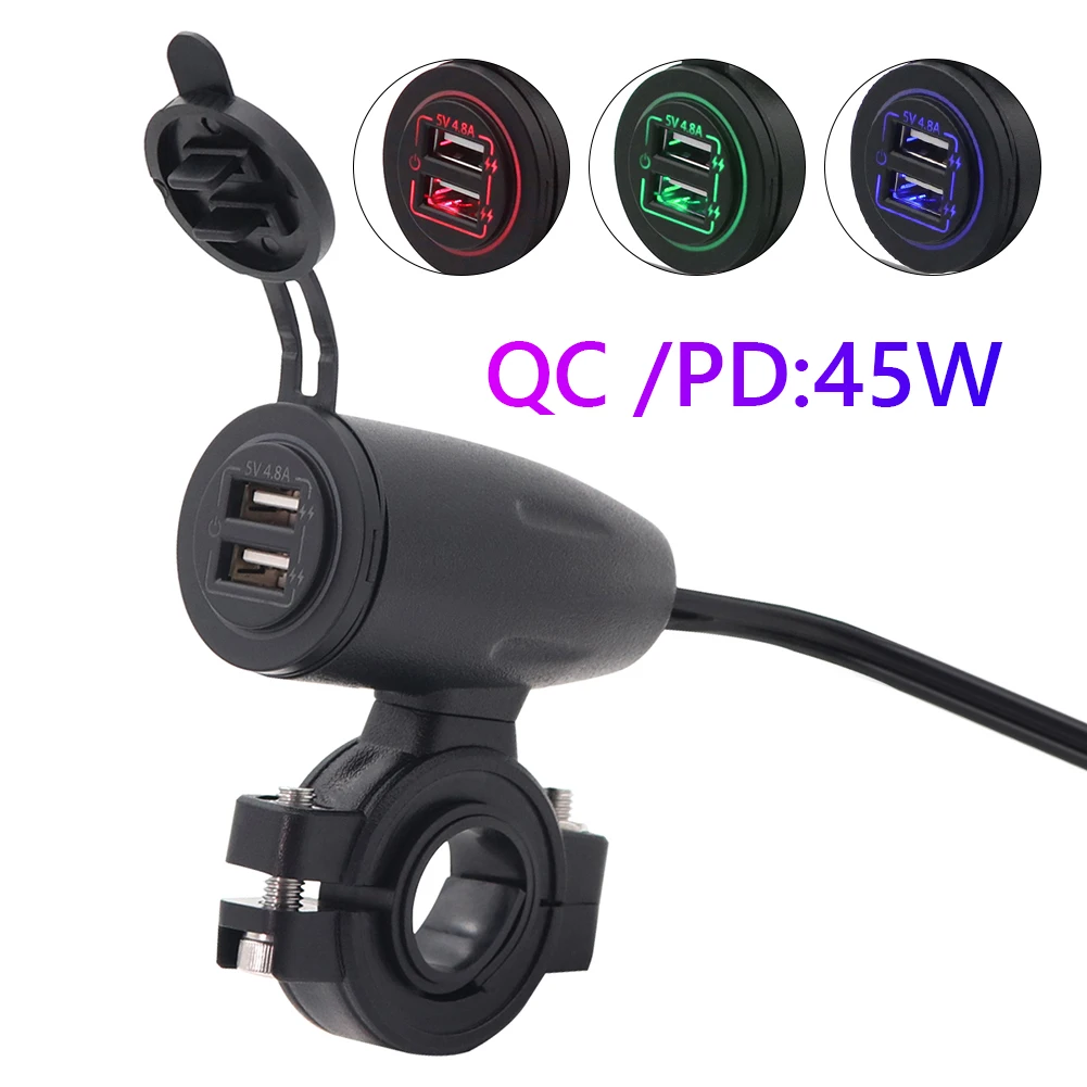 

2021 Charge Auto Power Adapter Plug Motorcycle Handlebar USB Fast Charger Power Supply Socket with Waterproof Cover