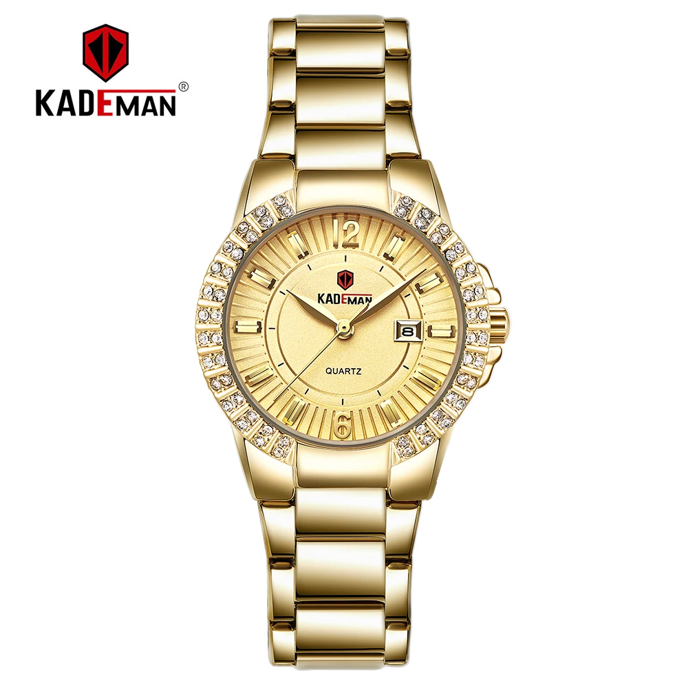 826-GOLD KADEMAN Топ люксовый бренд женские наручные часы для женщин календарь модные Кристаллы Стразы водонепроницаемые полностью стальные Relogio 826 - Цвет: 826-GOLD